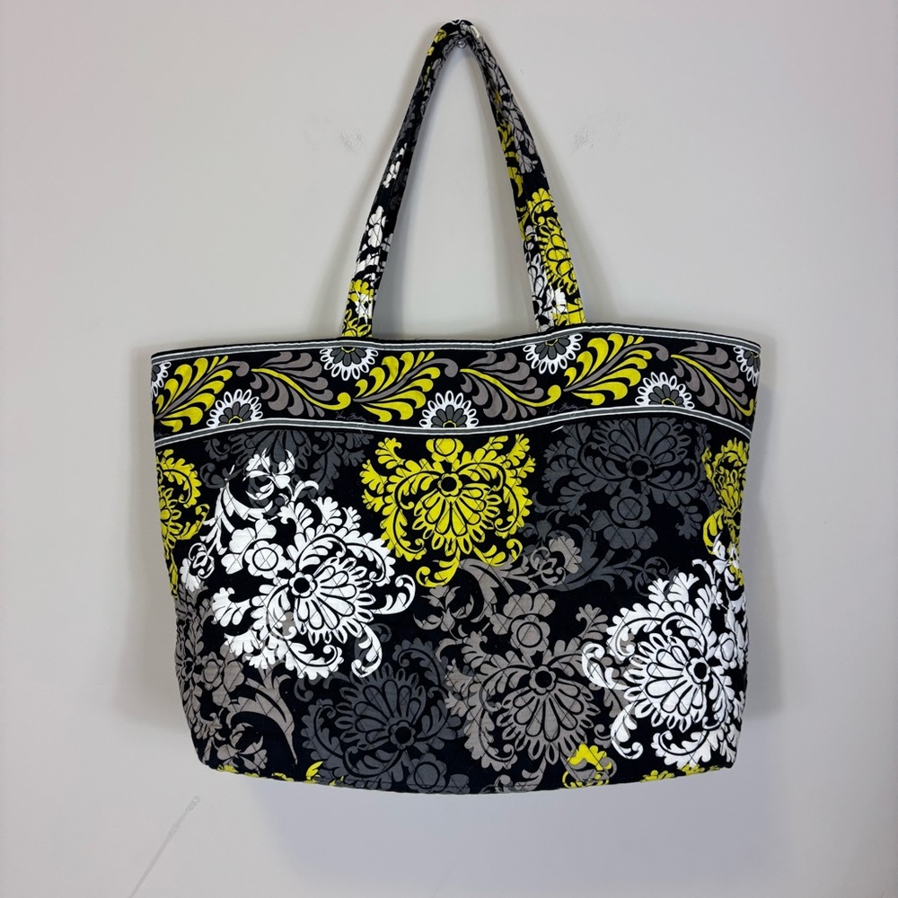Vera Bradleyโ Black and Yellow Patterned Quilted Tote Bag